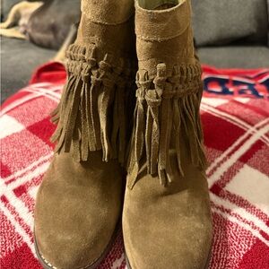 Sbicca Fringe Suede Ankle Booties - Tan